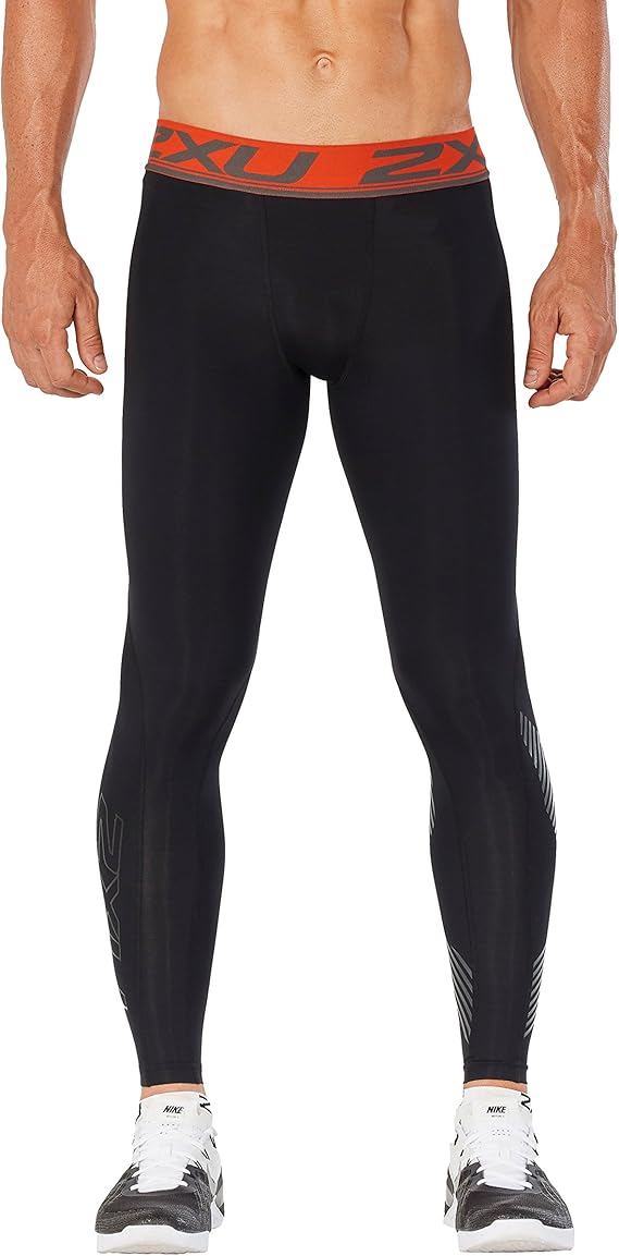 2XU Accelerate Compression Tights, Herren, Black/Red Orange Silver