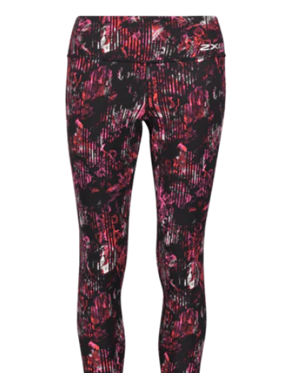 2XU Print Fitness Mid-Rise Compression 7/8 Tights, Damen, Red Camo/Silver