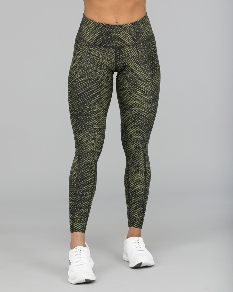 2XU Print Mid-Rise Comp Tights, Damen, Laufhose, Reverse Mesh Olive/Black