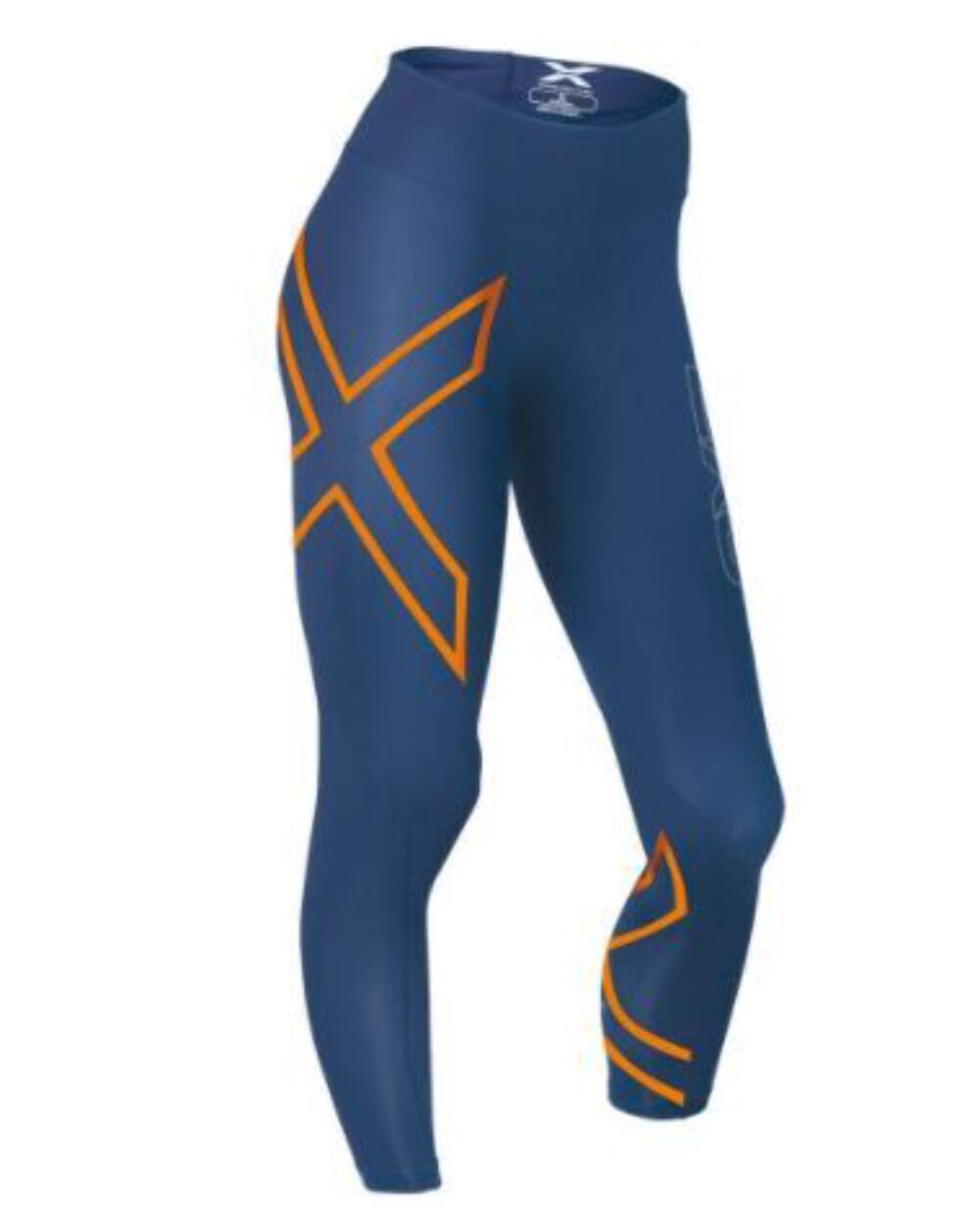 2XU Mid-Rise Compression 7/8 Tights, Damen, Dark Blue/Torch Orange