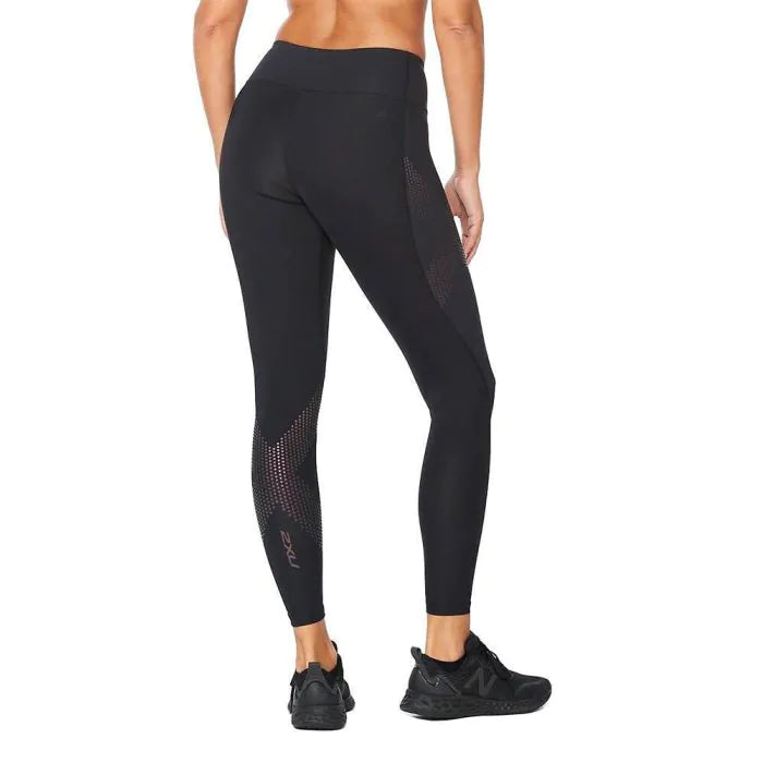 2XU Damen Mid-Rise Compression Tights, Black/Cranberry