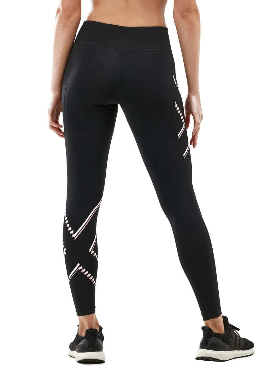 2XU Damen Mid-Rise Compression Tights, Black/Blossom Duo Tone