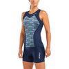 2XU Active Tri Singlet, Damen, Navy/Aqua Stripes