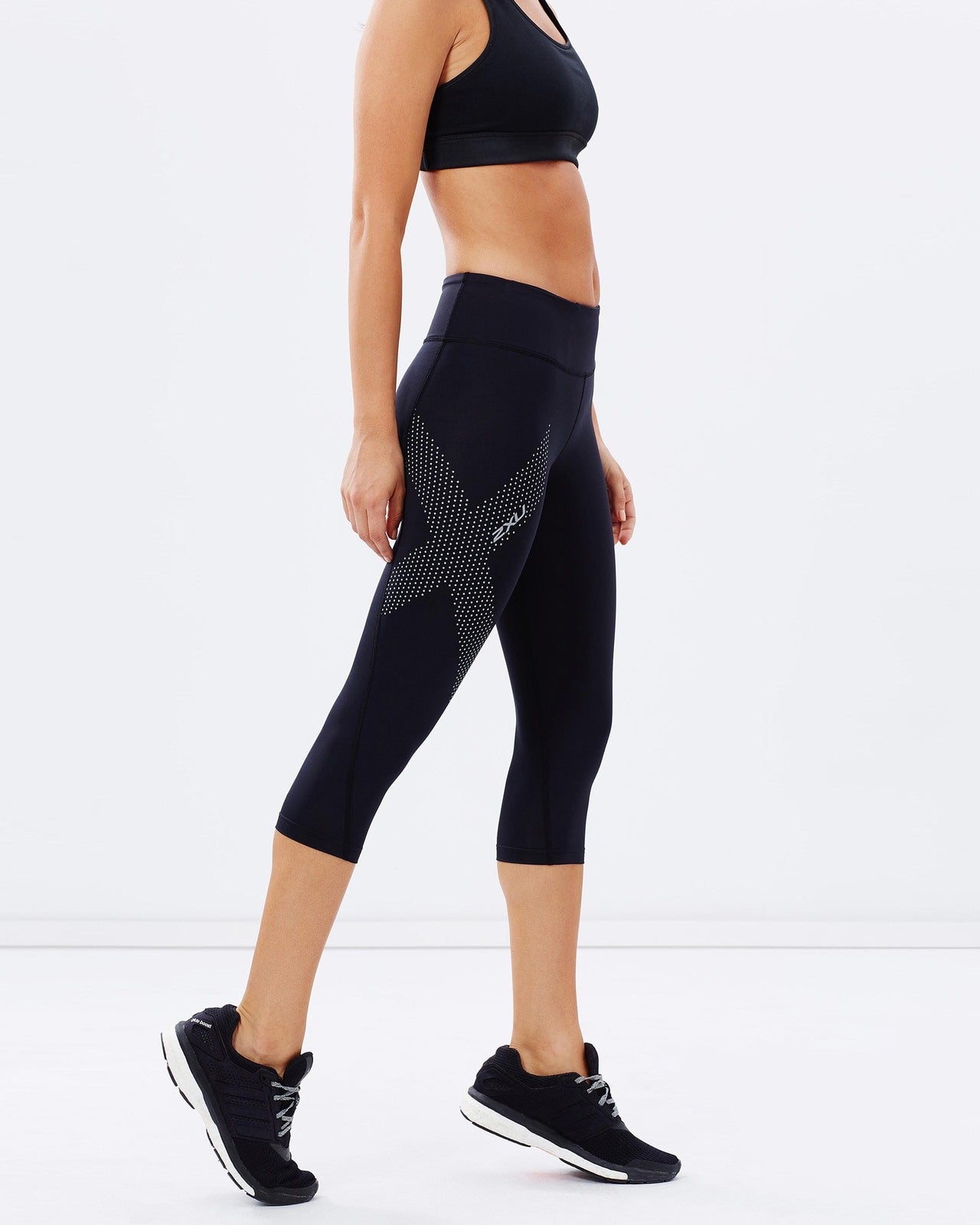 2XU Mid-Rise Compression 7/8 Tights, Damen, Black/Dotted Reflective Logo