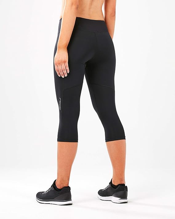 2XU Mid-Rise Compression 3/4 Run Tights with Back Storage, Damen, Black/Black Reflective