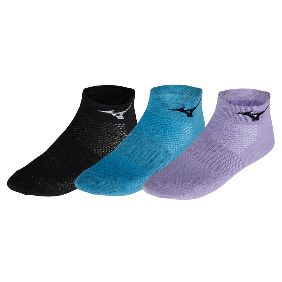 Mizuno Training Mid, socks, 3 pairs, black/pastel lilac/mauiblue, black, purple, blue