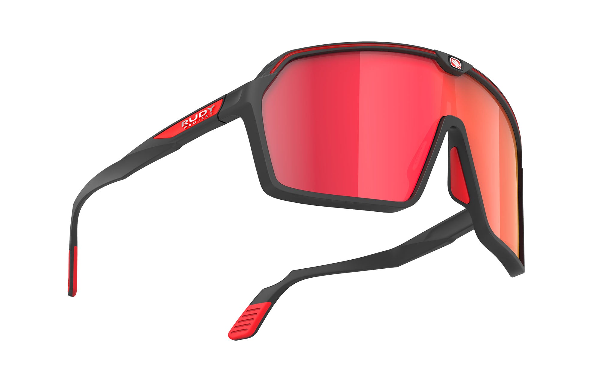 RUDY Project Sun.Spinshield Black Matte - Multilaser Red, Radbrille, Sportbrille, schwarz/rot