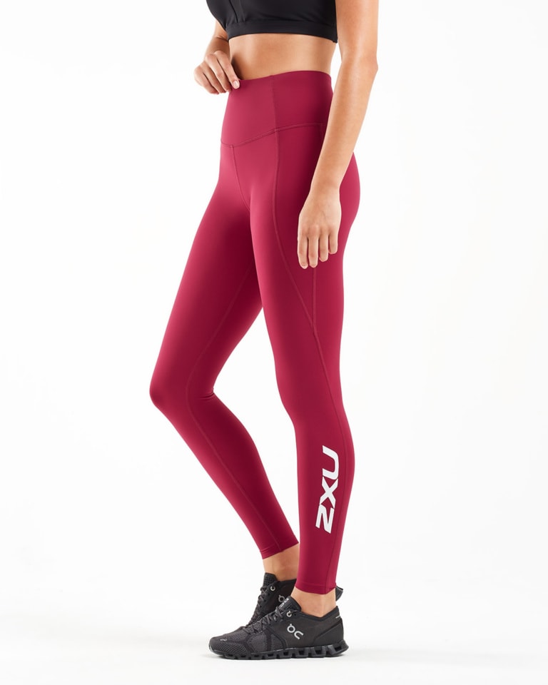 2XU Fitness New Heights Compression Tights, Damen, Laufhose, Cyber Maroon/White