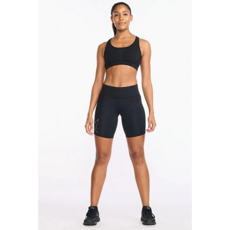 2XU Aero Mid-Rise Compression 6 Inch Short, Damen, Black/Silver Reflective