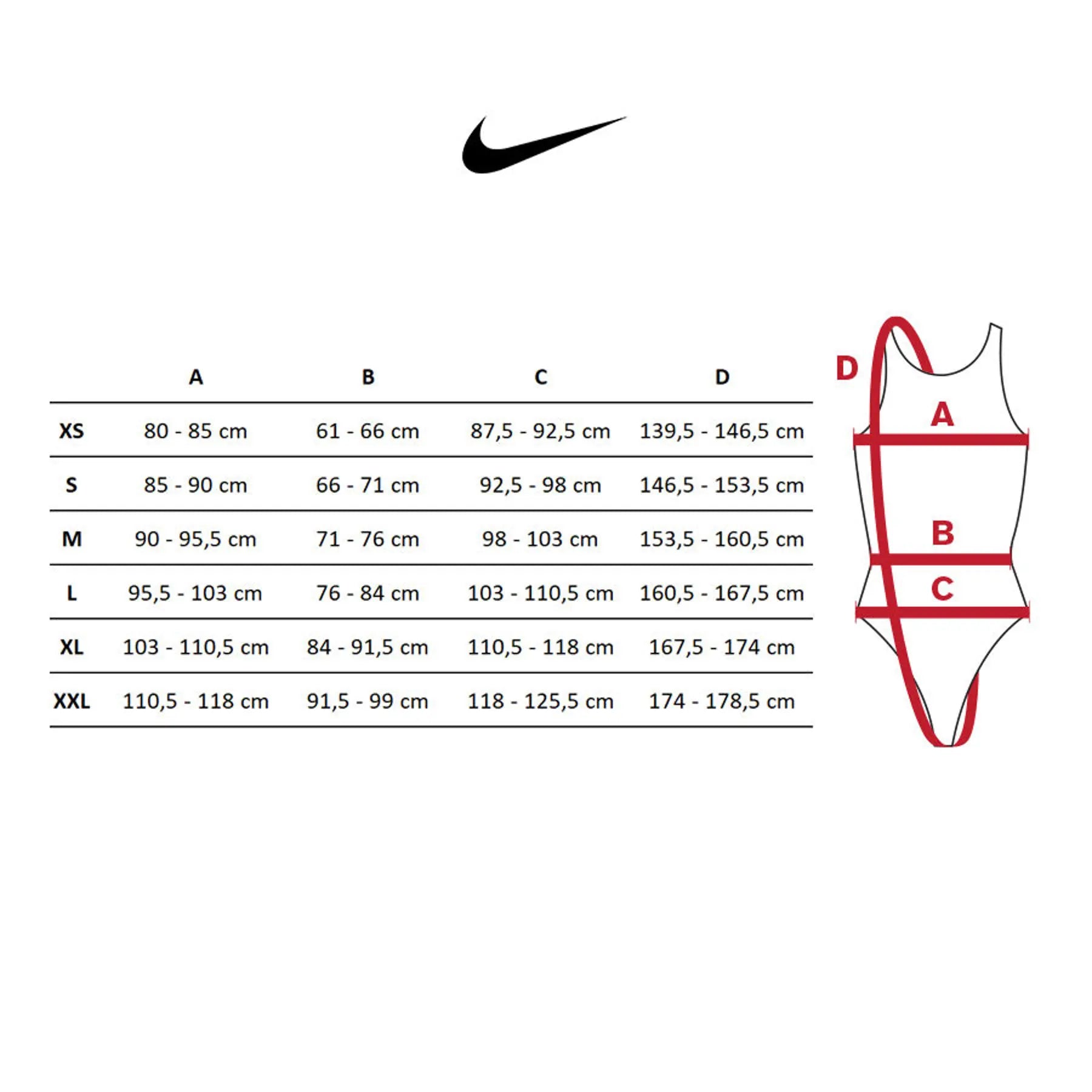 Nike women's swim size chart shop