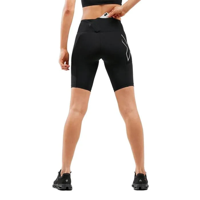 2XU Aero Vent Mid-Rise Compression Shorts, Damen, Laufhose, Black/Silver Reflective