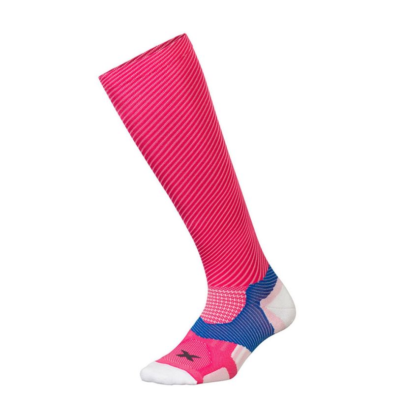 2XU Womens Elite Lite X-Lock Compression Socks, Damen, pinkpfau/weiß