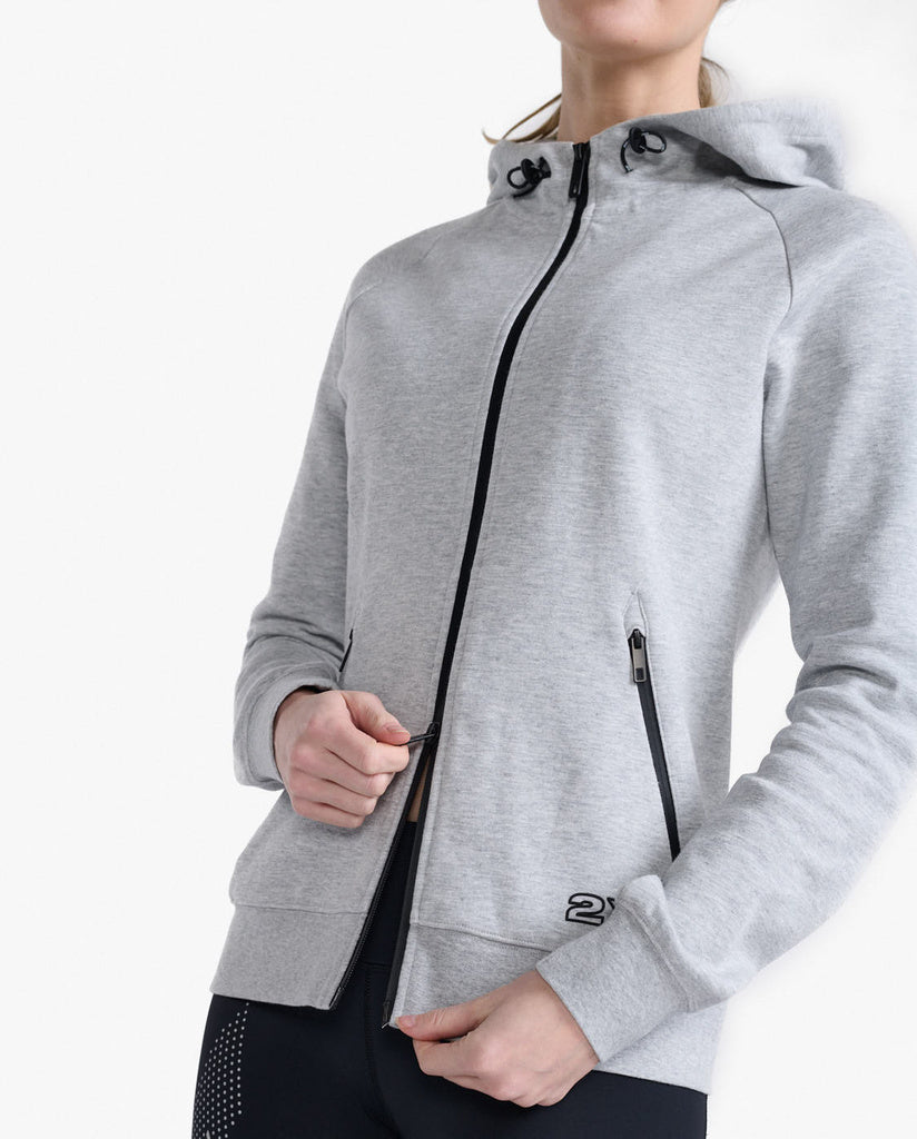 2XU Commute Full Zip Hoodie, Damen, Grey Marle/Black