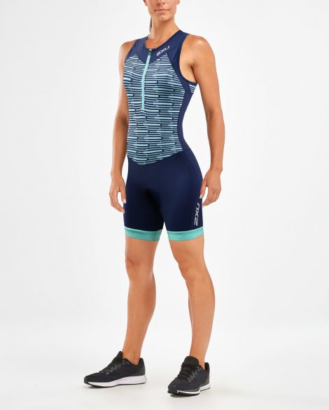 2XU Active TriSuit, Damen, Navy/Aqua Stripes