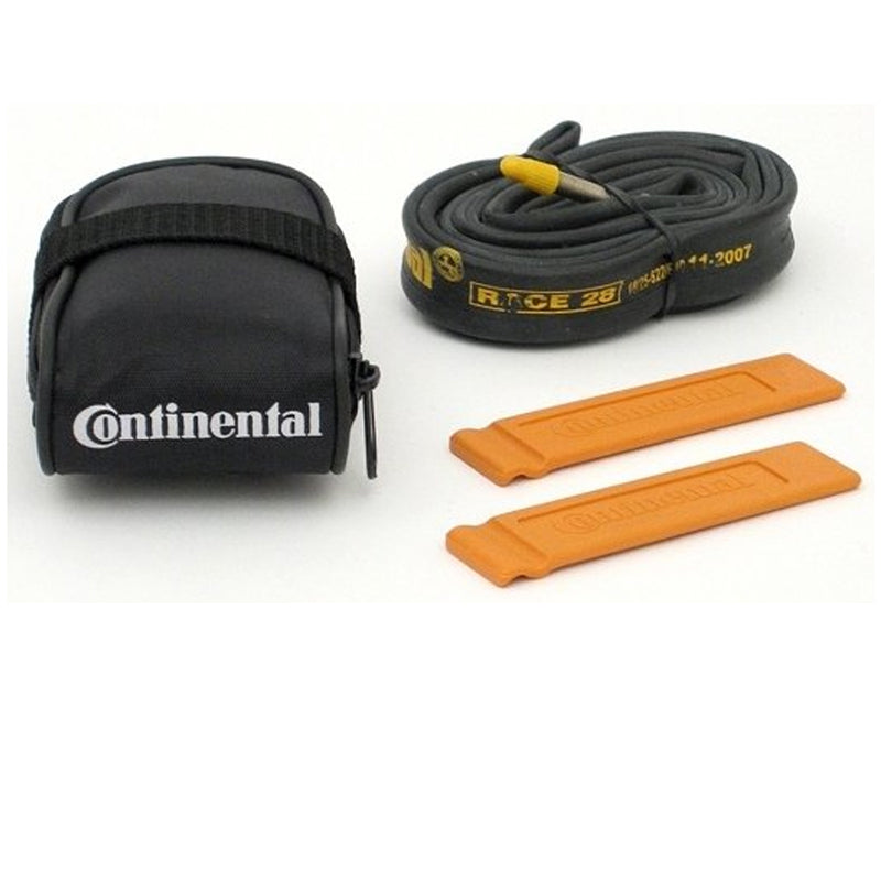 Continental Schlauchtasche inkl. Schlauch Race 28 (700C) S42 und zwei Reifenhebern, schwarz / orange
