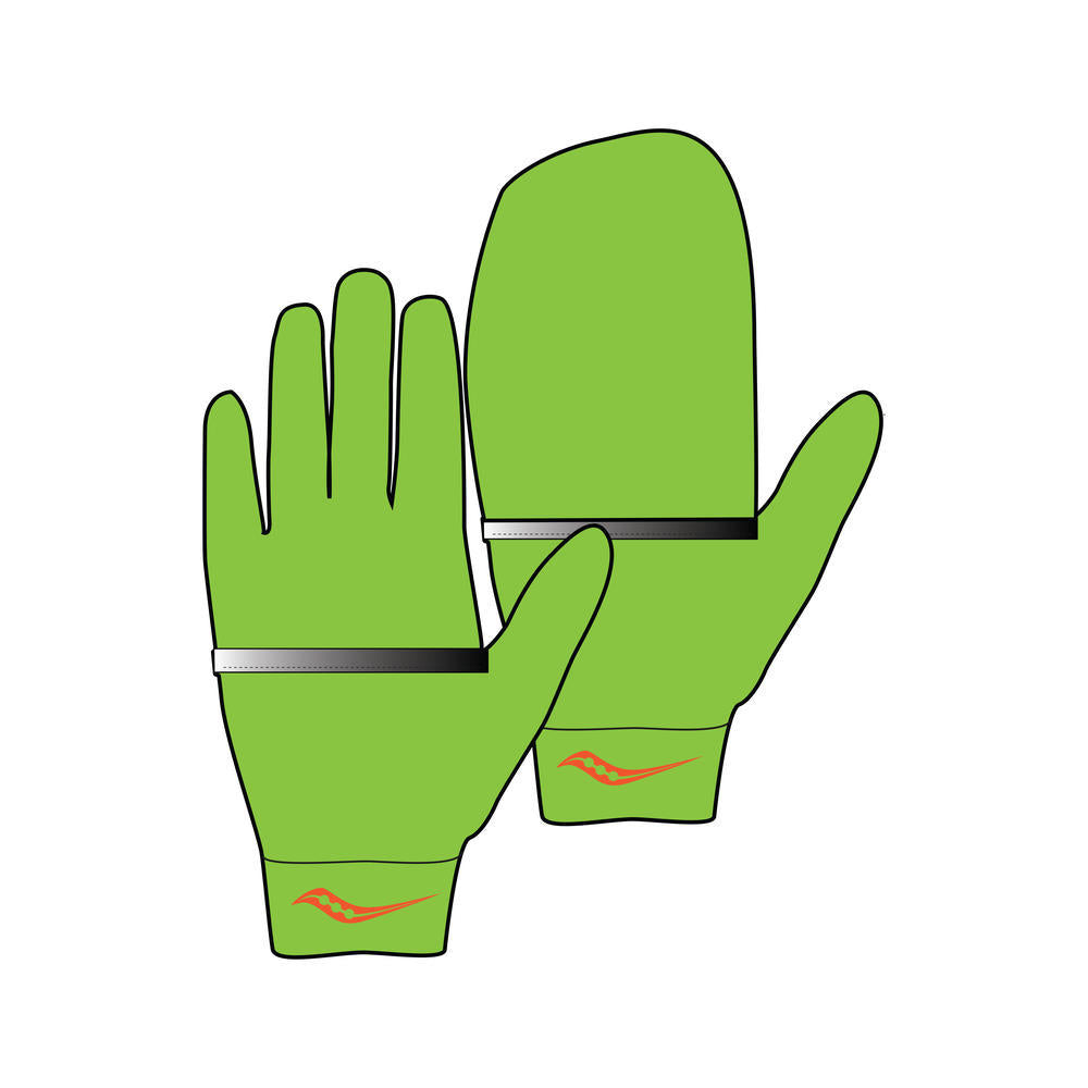 Saucony Fortify Vizi Convertible Gloves, Gloves, vizi slime, neon yellow-green