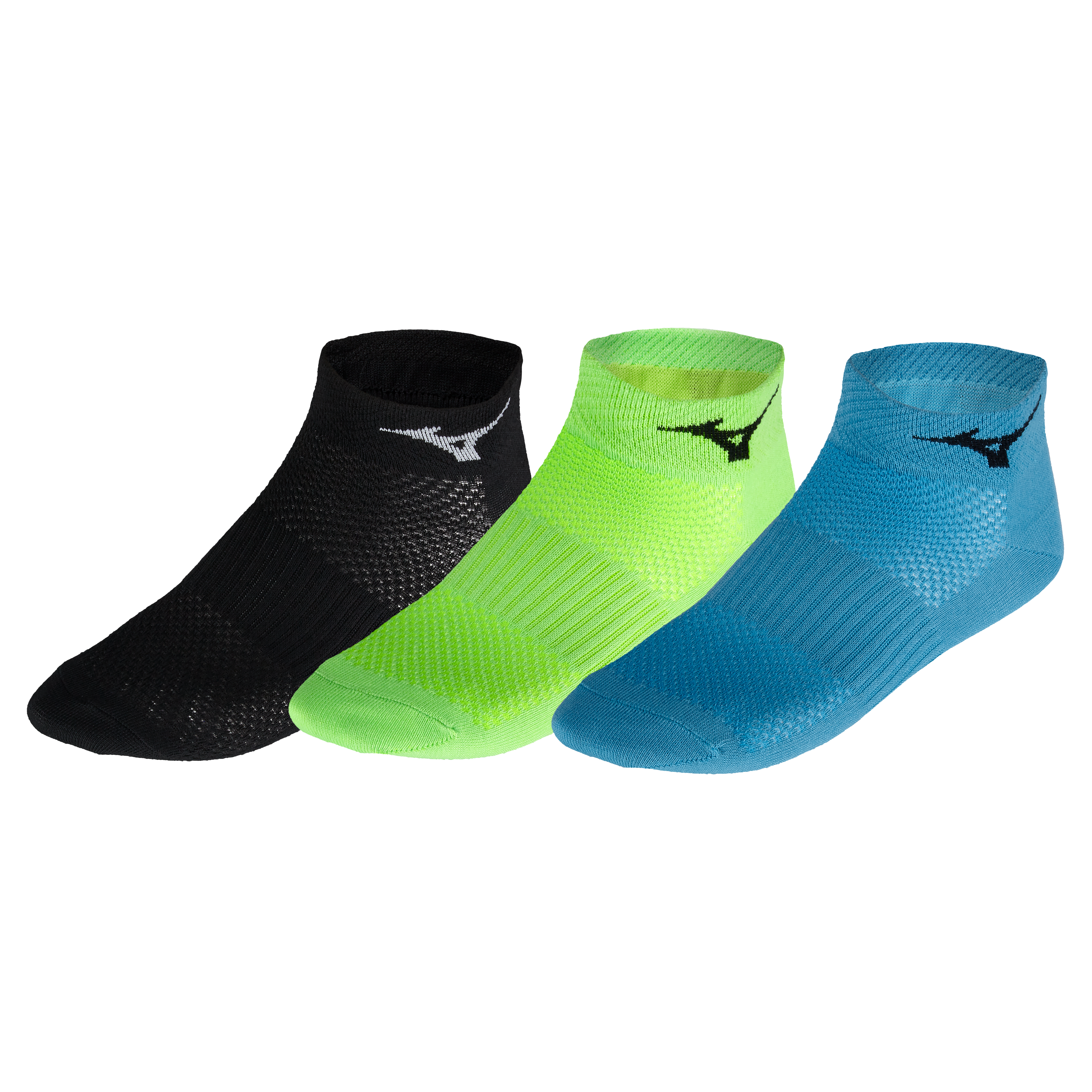 Mizuno Training Mid 3P, socks, 3 pairs, black/light green/maui blue, black, green, blue