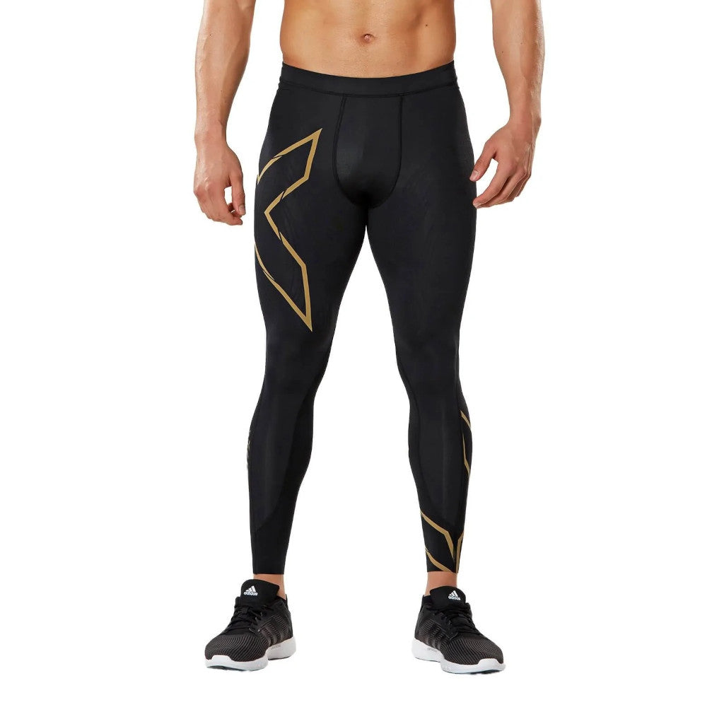 2XU MCS Run Compression Tights, men, running pants, black/gold reflective, black/gold