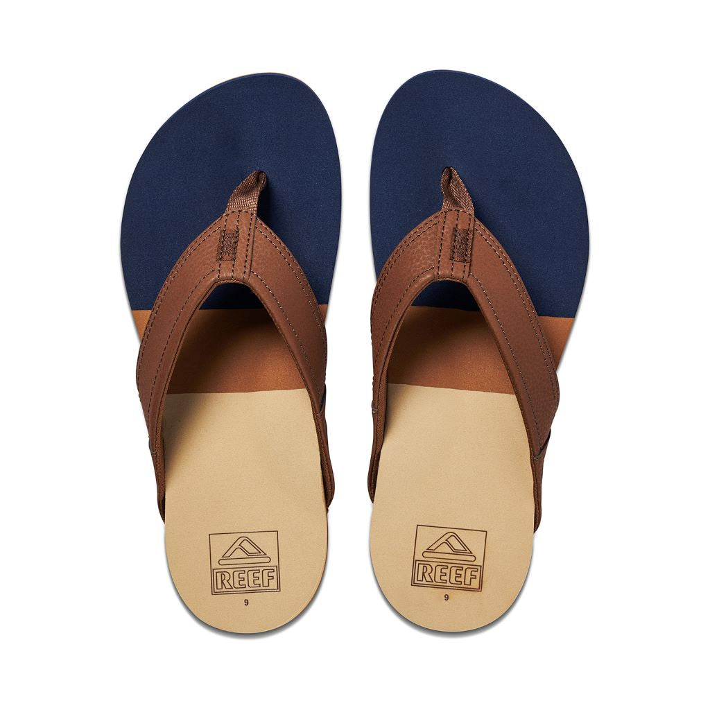REEF sandal men's Tri Newport, navy/tan, brown/blue, flip-flop