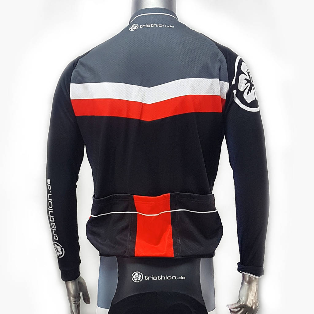 triathlon.de Elite long sleeve cycling jersey, men, black/grey/red